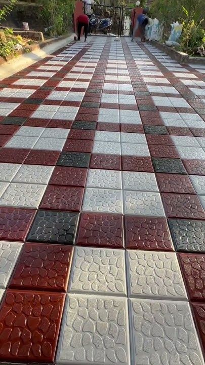 Colorful checkered tile pathway